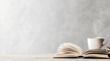 Cozy Reading Scene with Open Book, Coffee Cup, and Warm Atmosphere for Relaxation