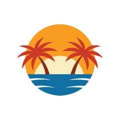 Obraz premium paradise beach logo with palm leaves and golden