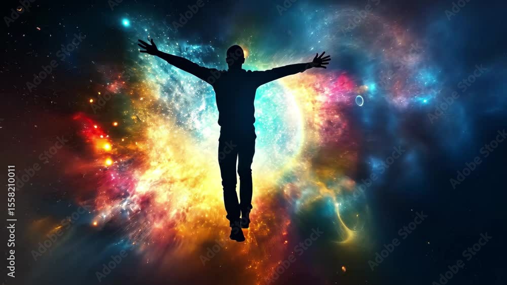 Wall mural jumping through hyperspace surrounded by vibrant stars and cosmic colors, abstract jump in space in 
