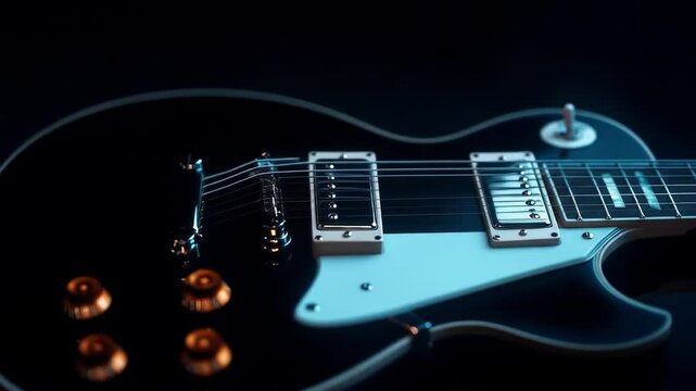 Close-up of a black electric guitar