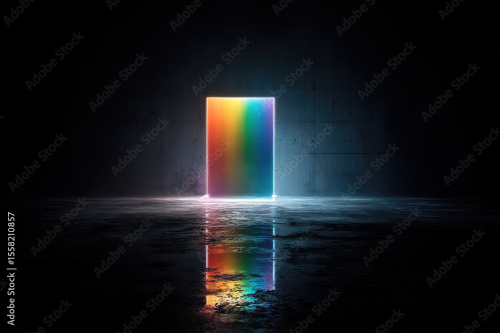 Aufkleber illuminated doorway abstract light spectrum display dark environment digital art reflective surface 