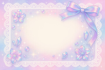Pastel Gradient Stationery Border with Ribbons, Crystals, and Bubbles &ndash; Cute Background