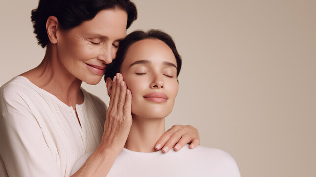 A tender moment captured between a mother and daughter, showcasing the beauty of generational connection, genetics, and loving care for Mother's Day.