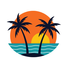 Obraz premium stylized tropical beach scene with two palm trees
