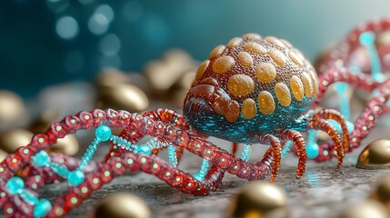 Intricate Representation of a Colorful Microscopic Creature on a Vibrant Surface