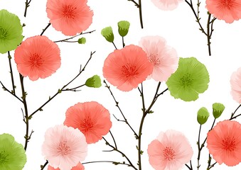 Floral pattern with peach and light green blossoms