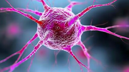 Close-up View of a Colorful Neuron with Branching Projections in a Scientific Setting