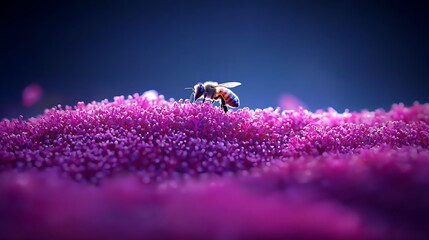 Close-Up of Bee Pollinating Vibrant Pink Floral Landscape Under Dreamy Evening Light