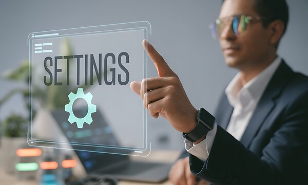 Business professional adjusting digital settings interface