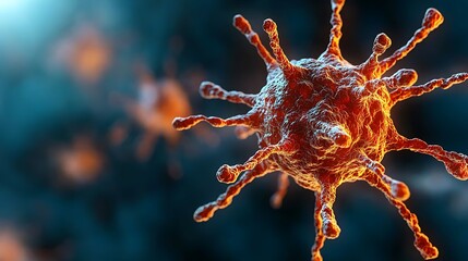 Colorful Virus Particle Close-Up in Microscopic View Surrounded by Other Microorganisms