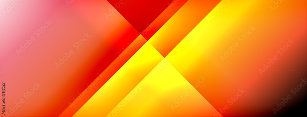 Poster Abstract geometric design. Warm colors blend, creating dynamic triangular shapes. Vivid gradients suggest energy, movement.