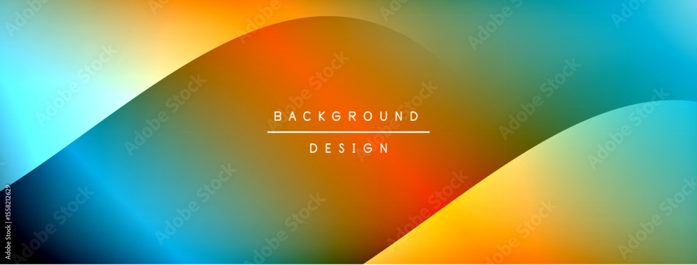 Poster Abstract colorful waves create dynamic background. Orange, blue hues blend smoothly, forming modern design element. Text reads background design.