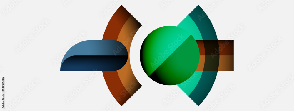 Poster Abstract shapes overlap, creating dynamic visual effect. Colors blend, forming modern design element. Smooth gradients suggest movement, depth.
