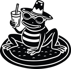 cartoon illustration of a frog, frog with a Drink vector 