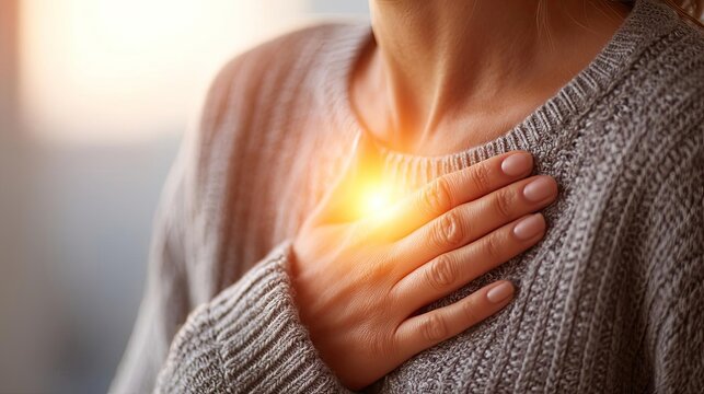 Emotional healing with inner peace and wellness journey concept. A warm, glowing light emanates from a person's chest in comfort.