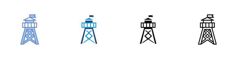 Rescue Observation Tower Icon Set in Flat, Glyph, and Line Style for Emergency, Forest Surveillance, and Fire Watch