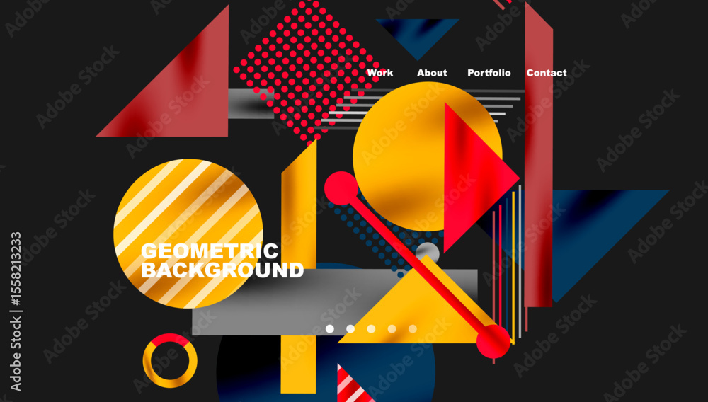 Aufkleber Modern geometric design. Vibrant colors, shapes overlap creating dynamic composition. Text reads geometric background.
