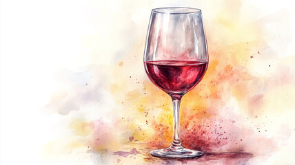 Illustration of a red wine glass with watercolor effect.