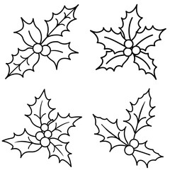 Cartoon Doodle Holly Twig Coloring Book Page – Hand-Drawn Festive Illustration