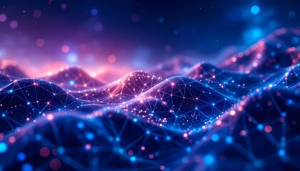 Network Landscape with Glowing Data Connections