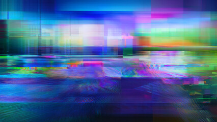 Glitch noise static television. Royalty high-quality free best stock of abstract digital motion glitch art distorted background, CRT tv screen no signal, error, noise and distortions effect, colorful