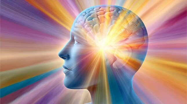 mind power awakening with radiant brain energy, conceptual art of mind power awakening, spiritual enlightenment through mind power awakening