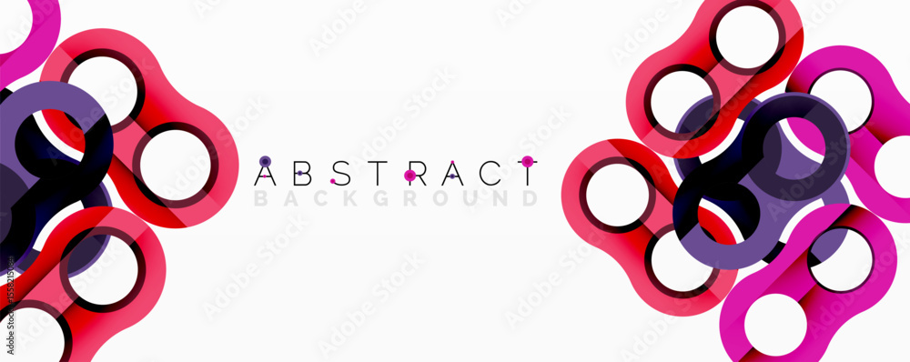 Poster modern abstract design. pink, purple, red circles create dynamic visual effect. clean white space pr