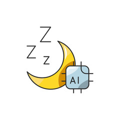 AI Sleep Aid Icon, Digital Rest Brainwave Technology.