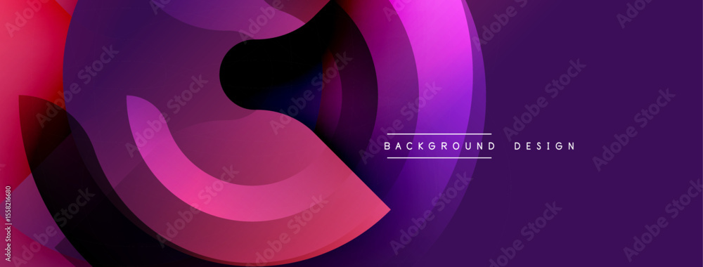 Poster Abstract dynamic shapes, vibrant purple hues, flowing lines create modern background. Gradient colors suggest movement, depth.