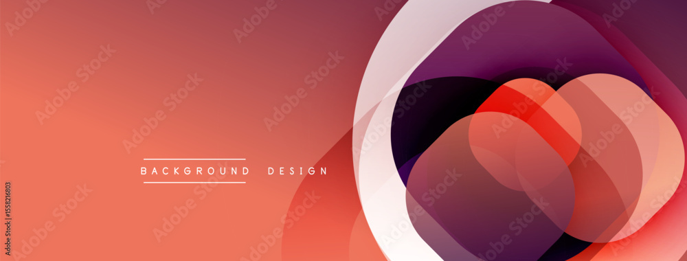 Poster Abstract design features overlapping circles, gradients. Warm colors dominate, creating modern visual effect. Background suggests digital art.