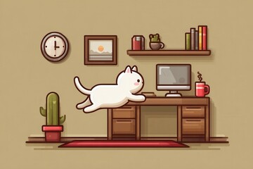 Running cartoon cat banner