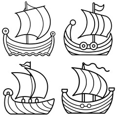 Vikings Sailing Coloring Page for Kids – Historic Norse Ship Line Art Illustration