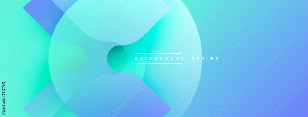 Poster abstract background features overlapping circles, gradients. blue, turquoise hues dominate design. m