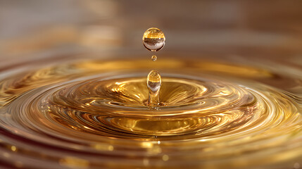 Golden Drop: A single water droplet is suspended in mid-air, a moment captured in stunning detail as it prepares to impact the surface, creating captivating ripples and reflections.