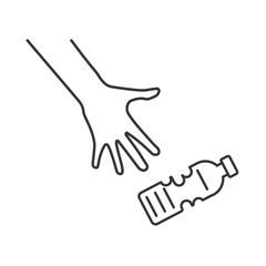 Isolated pictogram of hand throw crumpled plastic bottle, for keep clean, no littering environment sign
