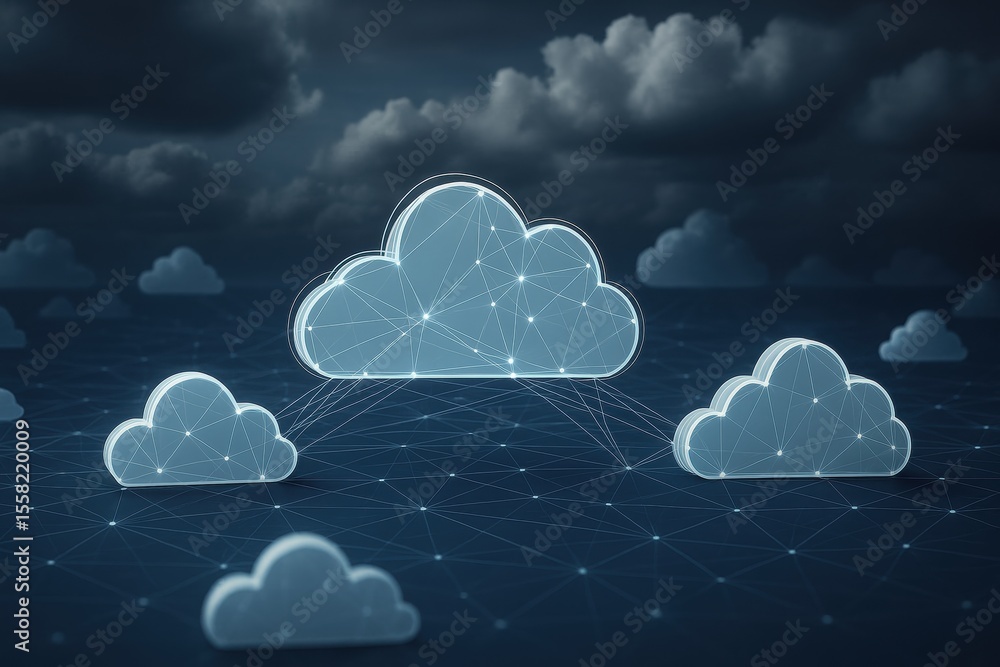 Aufkleber Cloud computing: Capturing a network of cloud and data, highlighting the essence of cloud computing and data storage in a vivid artistic expression.