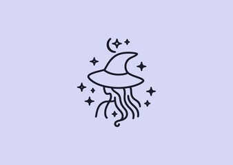 Simple witch line logo for magic, fantasy, or mystical branding.