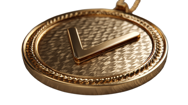 Luxurious Gold Check Mark Pendant Symbol of Success Approval Excellence on transparent background