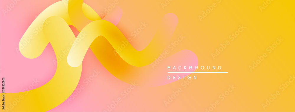 Poster Abstract fluid shapes blend pink, yellow hues. Gradient background creates dynamic visual effect. Modern design element.