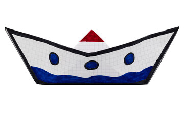 Paper boat on white background