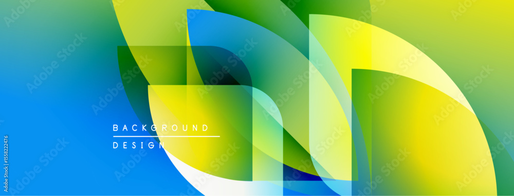 Aufkleber Abstract background features vibrant blue, yellow gradients. Overlapping shapes create dynamic visual effect. Text reads background design.