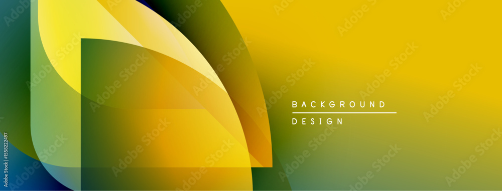Poster abstract yellow, green gradients form layered shapes. modern design suggests energy, movement, innov