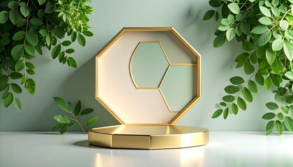 Minimalist of two gold hexagon stone trays for displaying products