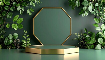 Minimalist of two gold hexagon stone trays for displaying products