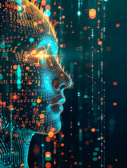 Visage et points lumineux, concept de technologie