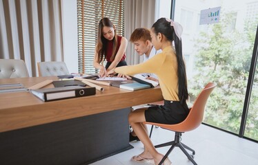 group of business people LGBTQ+ Diverse Team meeting collaborating new project in office