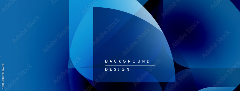 Poster Abstract blue design features overlapping shapes, gradients. Modern background with text background design. Minimalist aesthetic, clean lines.