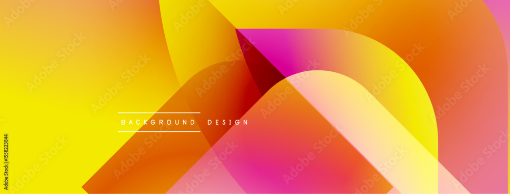 Aufkleber Abstract vibrant design features overlapping colorful shapes. Gradient hues blend yellow, orange, pink, creating dynamic visual effect.