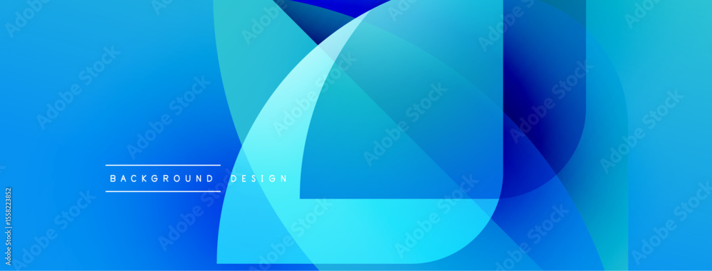 Poster Abstract blue design features overlapping shapes, gradients, smooth transitions. Modern aesthetic, suitable background element.