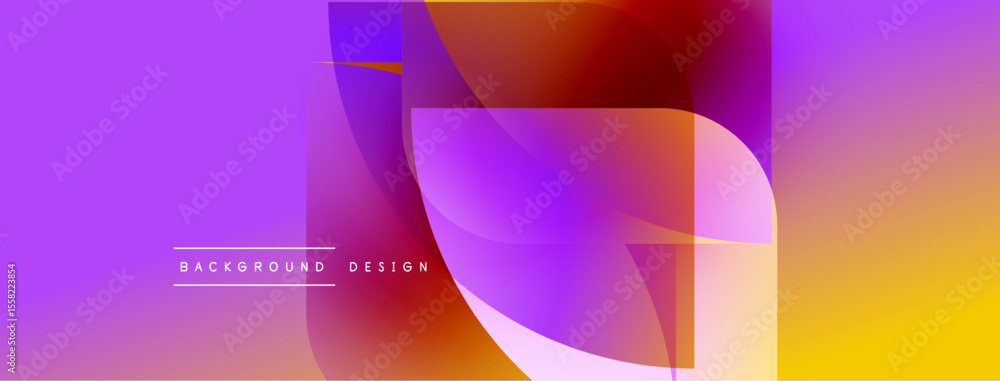 Poster Abstract vibrant background. Overlapping shapes create dynamic visual effect. Gradient colors blend smoothly, offering modern aesthetic.